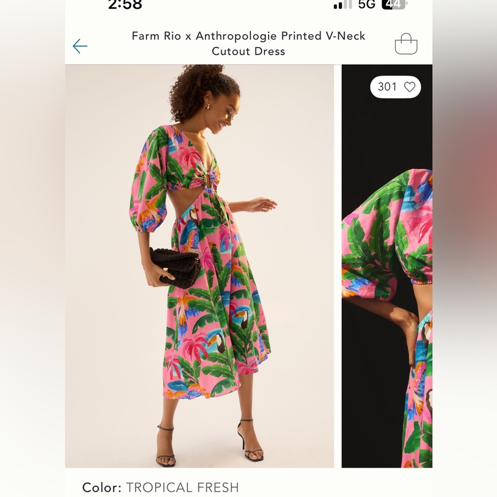 Farm Rio for Anthropologie Tropical Print V-Neck Dress